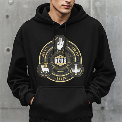 Classic Style Holy Trinity Deus Emblem Fleece Lined Polyester Hoodie