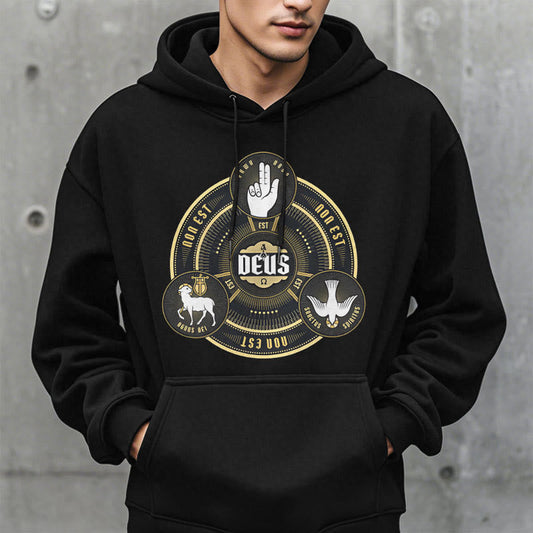 Classic Style Holy Trinity Deus Emblem Fleece Lined Polyester Hoodie