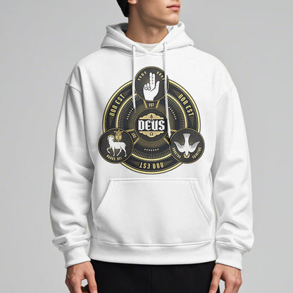 Classic Style Holy Trinity Deus Emblem Fleece Lined Polyester Hoodie