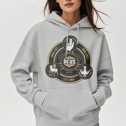 Classic Style Holy Trinity Deus Emblem Fleece Lined Polyester Hoodie