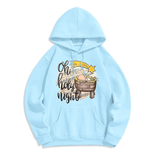 Colored Style Holy Night Cradle Nativity Scene Fleece Lined Polyester Hoodie