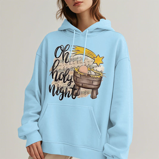 Colored Style Holy Night Cradle Nativity Scene Fleece Lined Polyester Hoodie