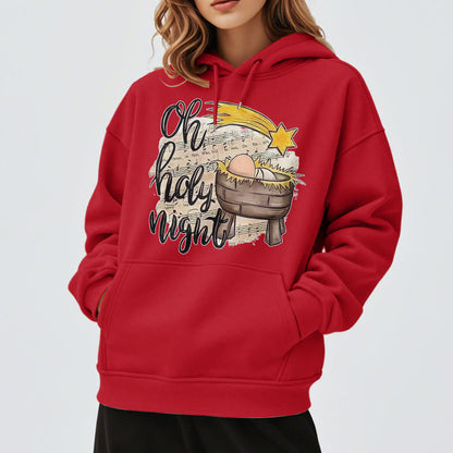 Colored Style Holy Night Cradle Nativity Scene Fleece Lined Polyester Hoodie