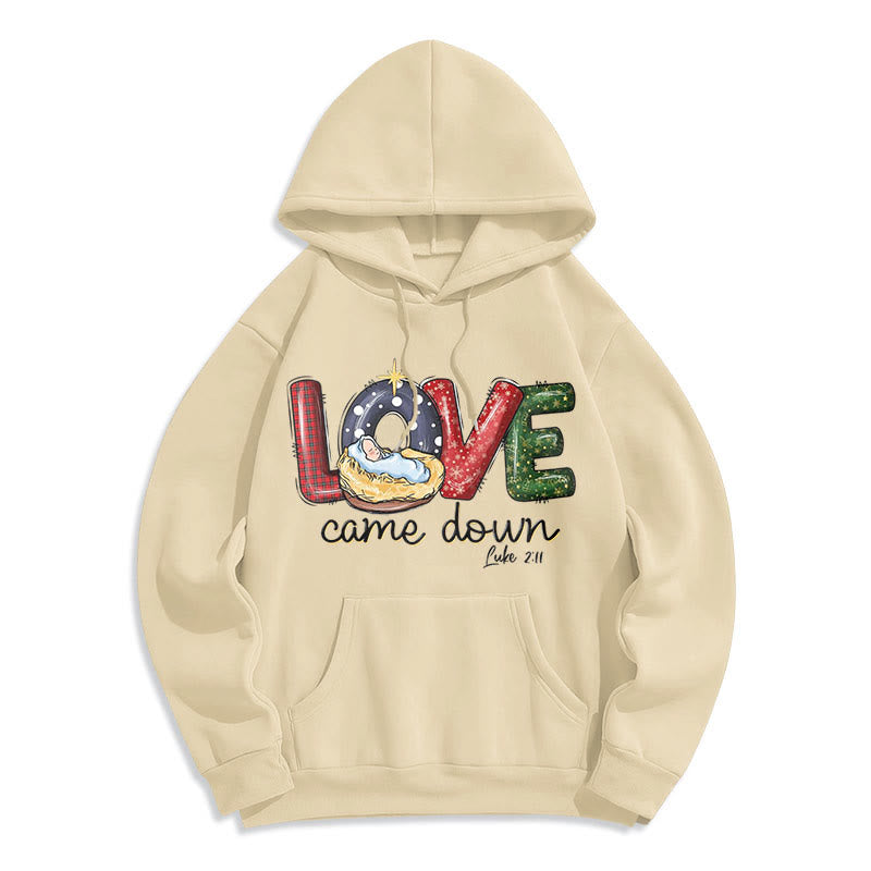 Colored Style Love Came Down Christmas Fleece Lined Polyester Hoodie