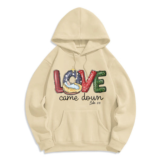 Colored Style Love Came Down Christmas Fleece Lined Polyester Hoodie