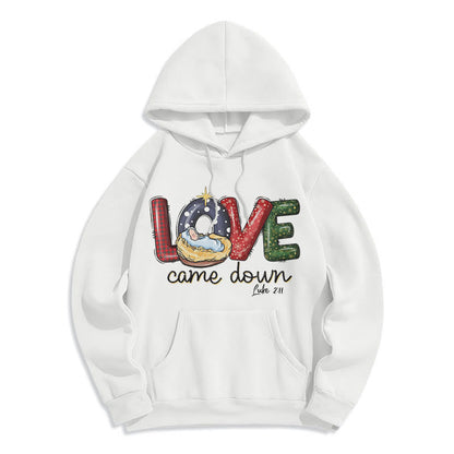 Colored Style Love Came Down Christmas Fleece Lined Polyester Hoodie