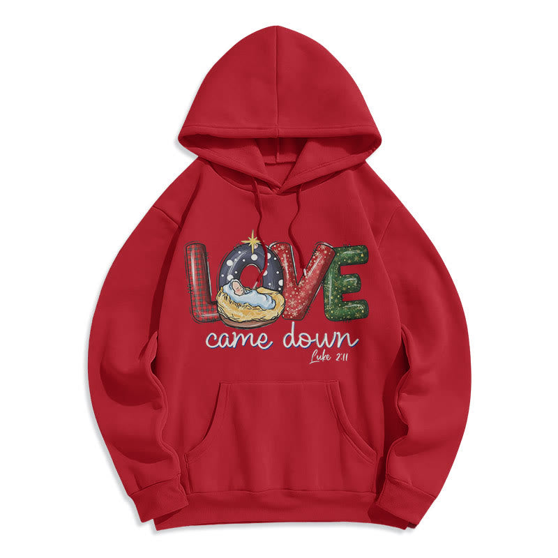 Colored Style Love Came Down Christmas Fleece Lined Polyester Hoodie