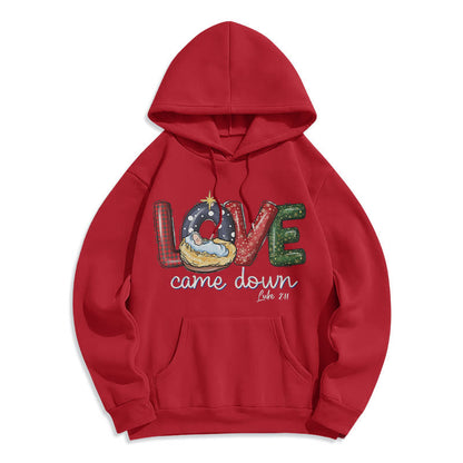 Colored Style Love Came Down Christmas Fleece Lined Polyester Hoodie