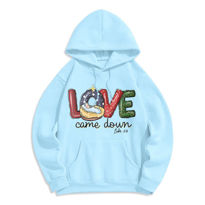 Colored Style Love Came Down Christmas Fleece Lined Polyester Hoodie