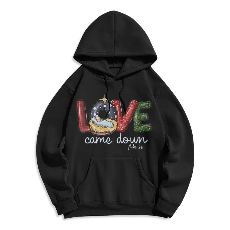 Colored Style Love Came Down Christmas Fleece Lined Polyester Hoodie