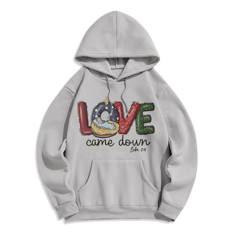 Colored Style Love Came Down Christmas Fleece Lined Polyester Hoodie