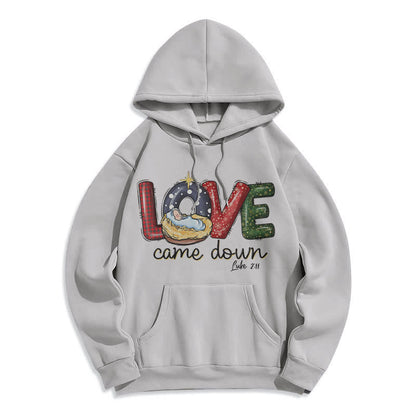 Colored Style Love Came Down Christmas Fleece Lined Polyester Hoodie