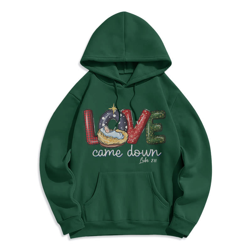 Colored Style Love Came Down Christmas Fleece Lined Polyester Hoodie