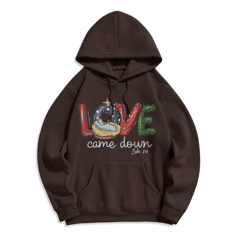 Colored Style Love Came Down Christmas Fleece Lined Polyester Hoodie