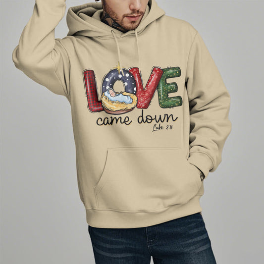 Colored Style Love Came Down Christmas Fleece Lined Polyester Hoodie