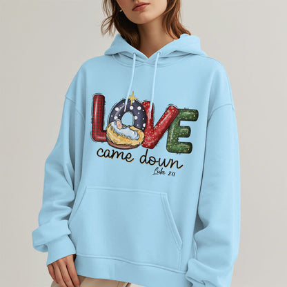 Colored Style Love Came Down Christmas Fleece Lined Polyester Hoodie