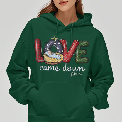Colored Style Love Came Down Christmas Fleece Lined Polyester Hoodie