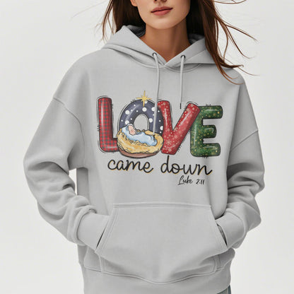 Colored Style Love Came Down Christmas Fleece Lined Polyester Hoodie