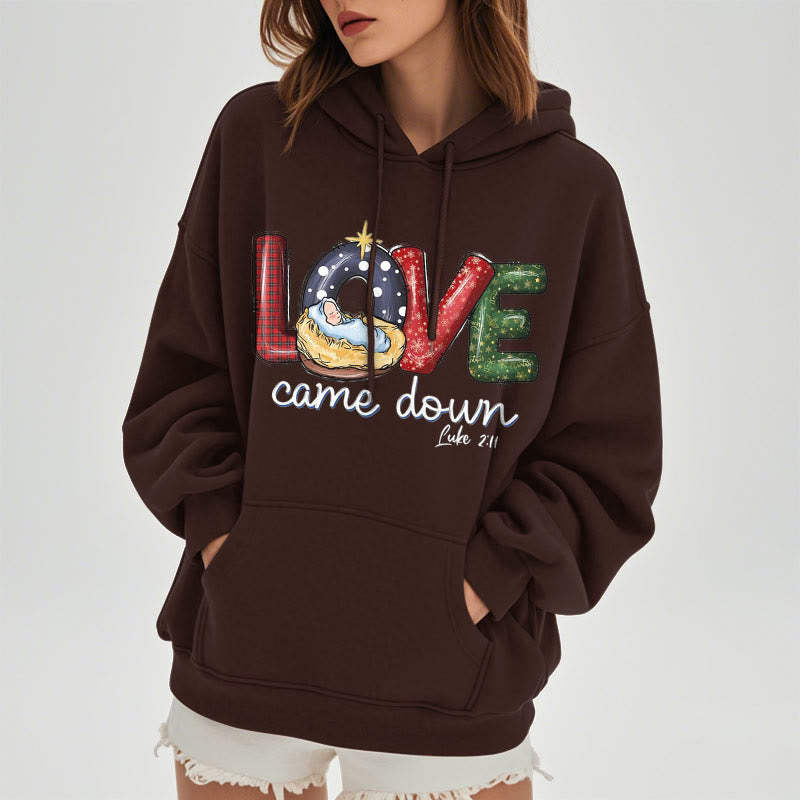 Colored Style Love Came Down Christmas Fleece Lined Polyester Hoodie