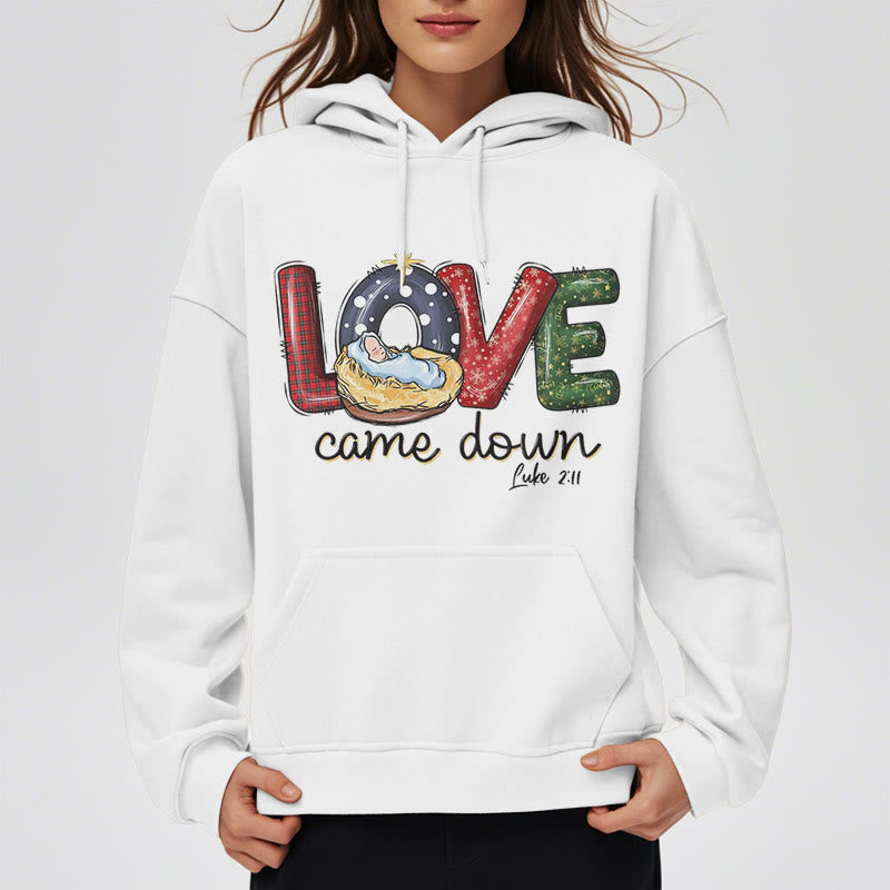 Colored Style Love Came Down Christmas Fleece Lined Polyester Hoodie