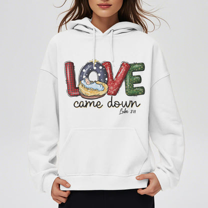Colored Style Love Came Down Christmas Fleece Lined Polyester Hoodie
