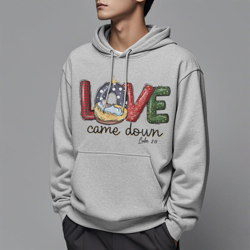 Colored Style Love Came Down Christmas Fleece Lined Polyester Hoodie