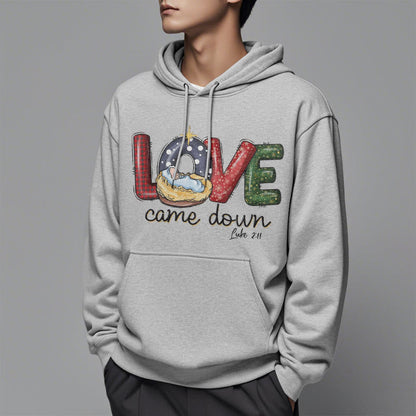 Colored Style Love Came Down Christmas Fleece Lined Polyester Hoodie