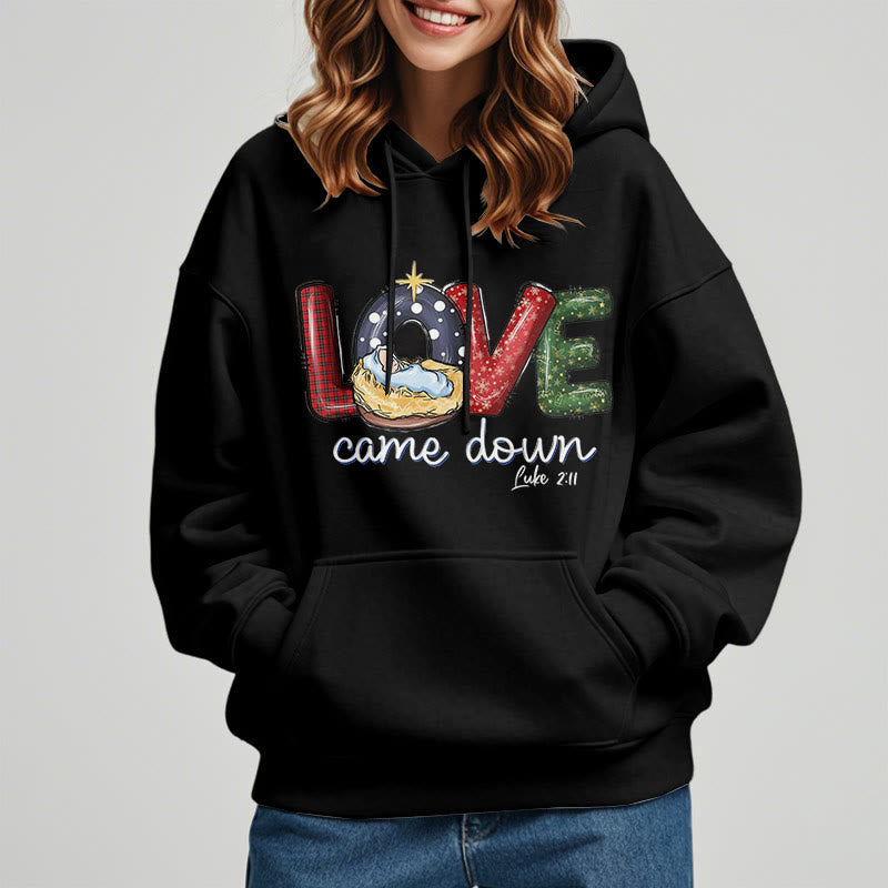 Colored Style Love Came Down Christmas Fleece Lined Polyester Hoodie