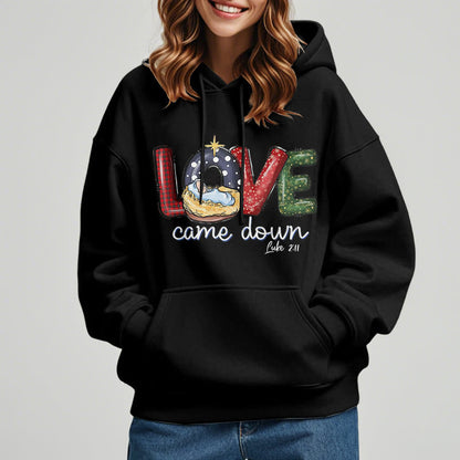 Colored Style Love Came Down Christmas Fleece Lined Polyester Hoodie