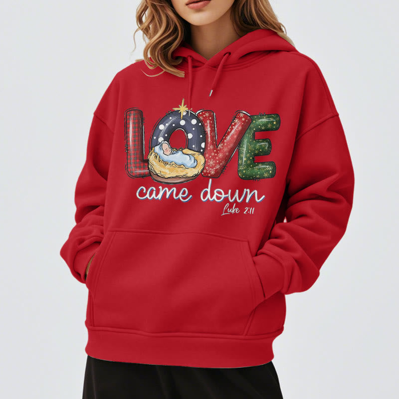 Colored Style Love Came Down Christmas Fleece Lined Polyester Hoodie
