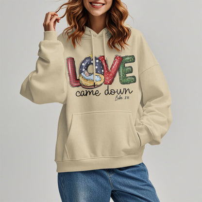 Colored Style Love Came Down Christmas Fleece Lined Polyester Hoodie