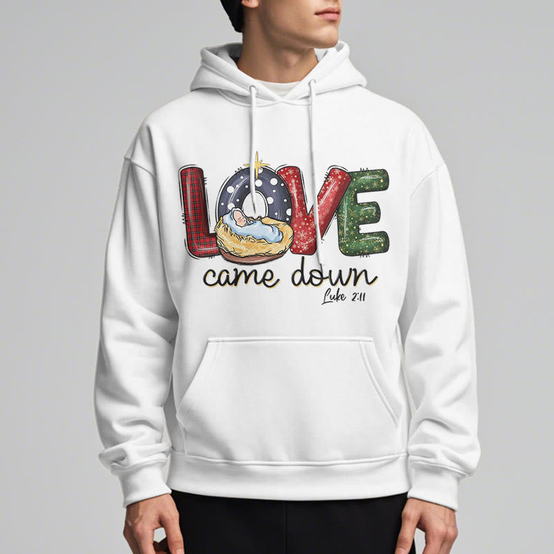 Colored Style Love Came Down Christmas Fleece Lined Polyester Hoodie