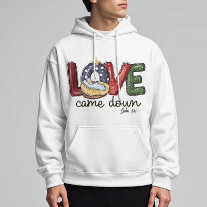 Colored Style Love Came Down Christmas Fleece Lined Polyester Hoodie