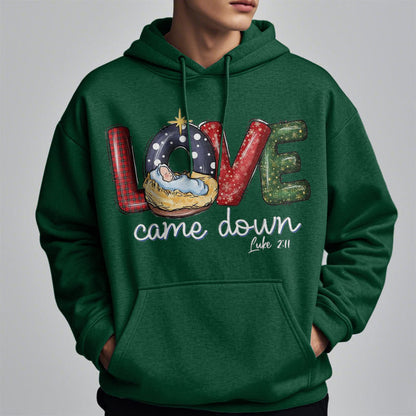 Colored Style Love Came Down Christmas Fleece Lined Polyester Hoodie