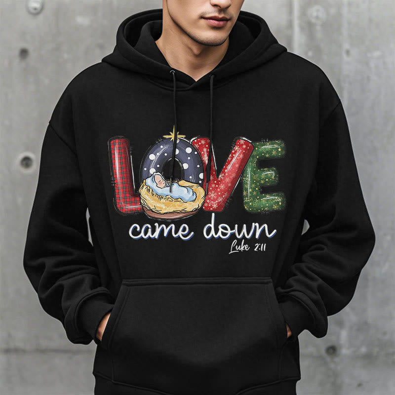 Colored Style Love Came Down Christmas Fleece Lined Polyester Hoodie