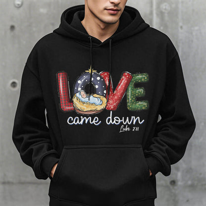 Colored Style Love Came Down Christmas Fleece Lined Polyester Hoodie