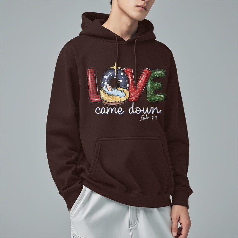 Colored Style Love Came Down Christmas Fleece Lined Polyester Hoodie