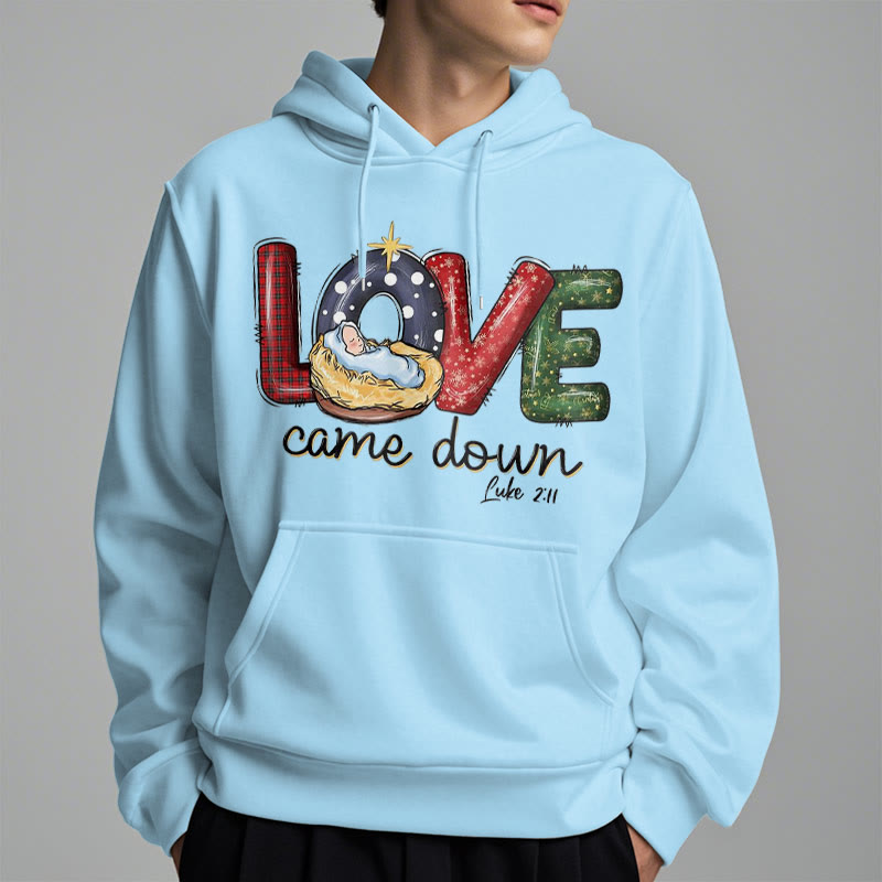 Colored Style Love Came Down Christmas Fleece Lined Polyester Hoodie