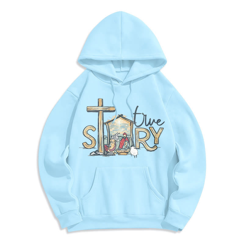 Modern Style True Story Nativity Scene Fleece Lined Polyester Hoodie
