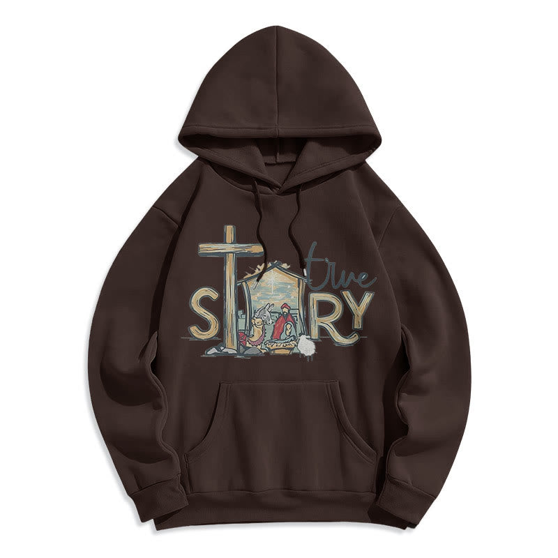 Modern Style True Story Nativity Scene Fleece Lined Polyester Hoodie