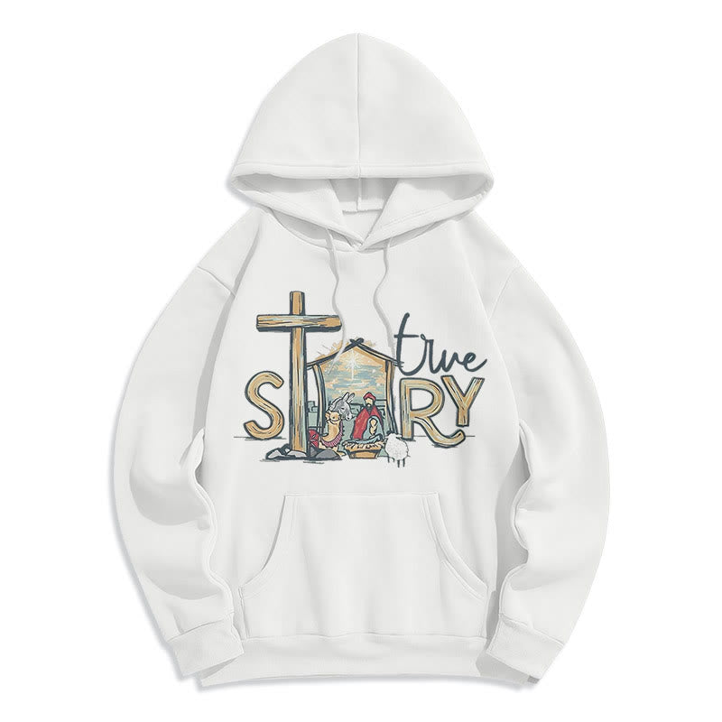 Modern Style True Story Nativity Scene Fleece Lined Polyester Hoodie