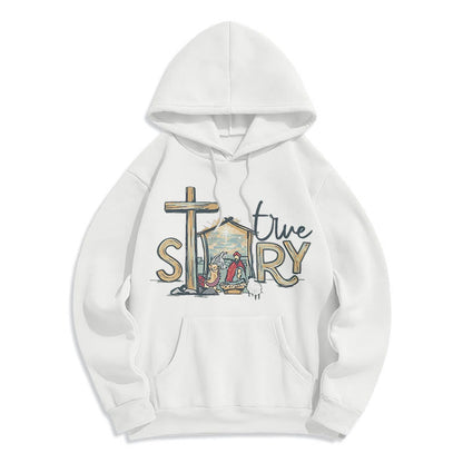 Modern Style True Story Nativity Scene Fleece Lined Polyester Hoodie