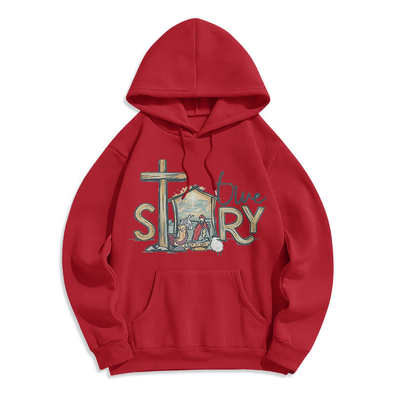 Modern Style True Story Nativity Scene Fleece Lined Polyester Hoodie