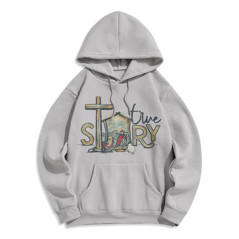 Modern Style True Story Nativity Scene Fleece Lined Polyester Hoodie