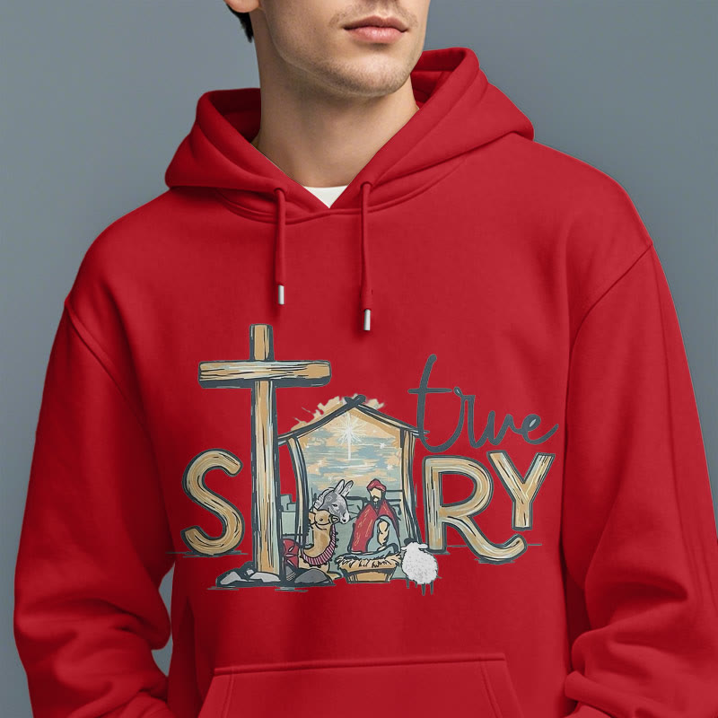 Modern Style True Story Nativity Scene Fleece Lined Polyester Hoodie