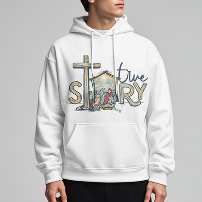 Modern Style True Story Nativity Scene Fleece Lined Polyester Hoodie