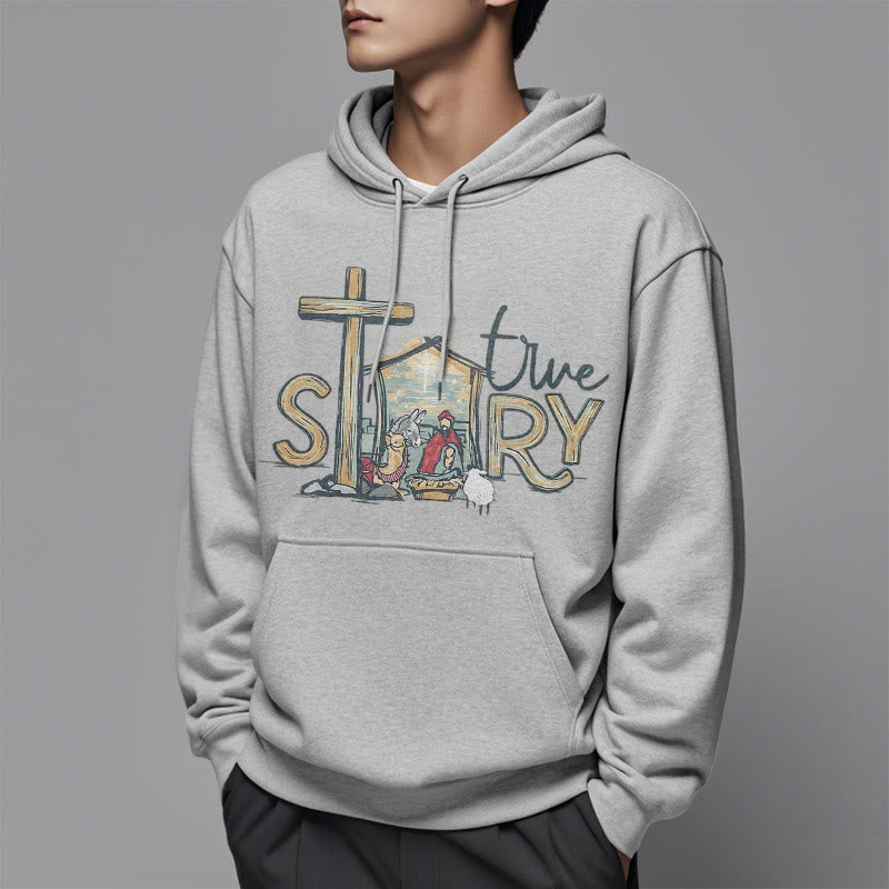 Modern Style True Story Nativity Scene Fleece Lined Polyester Hoodie