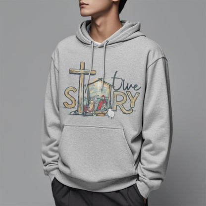 Modern Style True Story Nativity Scene Fleece Lined Polyester Hoodie