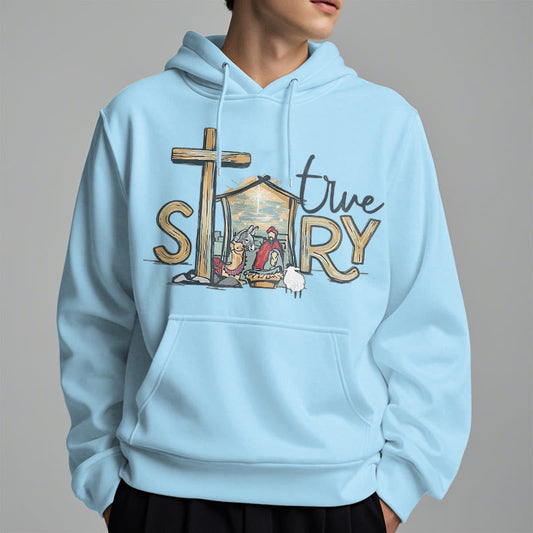 Modern Style True Story Nativity Scene Fleece Lined Polyester Hoodie