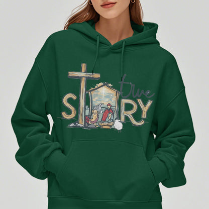Modern Style True Story Nativity Scene Fleece Lined Polyester Hoodie